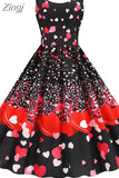 Winter Christmas Women Sexy Spaghetti Strap Swing Party Dress Vintage Robe Santa Snowflake Print