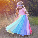 Spring Girls Dress Brand New Arrival Kids Pastel Rainbow Cotton Ankle-length Princess Dress Up for Girls Casual
