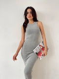 Rib-Dress Dress Body-Body-Skinny Vest Sleeveless One-Step Skirt