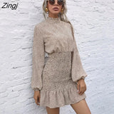vintage elegant print dress for womens 2021 new polka dot long-sleeved ruffled High Waist Pack Hip dresses women