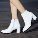 Black Women Boots Comfy Square High Heel Ankle Boots Fashion Pointed Toe Zipper Boots Autumn Winter Ladies Shoes