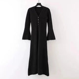 Ins Design Long Sleeve V-Neck Knitted Dress