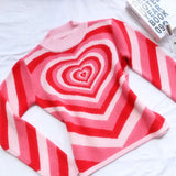 2000s Aesthetics Heart Striped Turtleneck Pullovers E-girl Sweet Long Sleeve Hot Pink Sweater Harajuku Knitwear