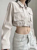 y2k Streetwear Pockets Cargo Style Bomber Jacket Female Chic Cropped Coat Autumn Winter Zipper Racing Jackets