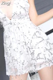 Sequined Tassels Patchwork Sexy Women Dress Beach 2023 Deep V-neck Halter Off Shoulder Backless High Waist Mni