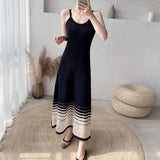 Knitted Camis Dress Women Korean Fashion Slim Mesh A Line Long Dress Female Elegant Sleeveless Elastic Base Sundress