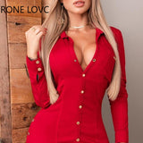 Women Long Sleeve Solid Button Front Sides Slit Shirt Dress Elegant Fashion Party