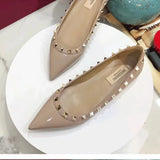 Temperament Sharp Single Shoes Women's Shallow Summer New Rivet Patent Leather Evening Wind Warm Soft Bottom Flat Bottom