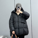 New Winter Women White Duck Down Jacket Hooded Warm Oversize Puffer Coat Female Casual Loose Parkas Pocket