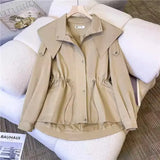Lapel Trench Jacket Women Baggy Casual Drawstring Fall Cozy Korean Vintage Sweet High-quality Party