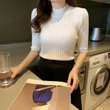 Knitted Pullover Half Sleeve Knitted Sweater Women Basic Solid Casual Shirts Female Korean Tops Elegant Blusa