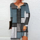 Half Sleeve Print Pullover Shirt Dresses Ladies Casual Commute Mini Dress Elegant Women Zipper-up V Neck Party