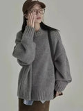 And Winter Lazy Style Retro Round Collar Collar Loose Horse Hair Pure Color Wear Inside And Thicken Sweater Female