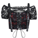 Gothic Skull Mini Black Skirt Women Punk Y2K Aesthetic High Waist A-Line Short Skirts 90s Vintage Harajuku