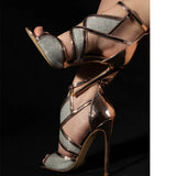 Onlymaker Women's Peep Toe 12 CM Thin High Heels Glitter Cut Out Gold Evening Party Dress Sandals Ankle Strap Open Toe