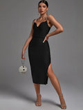 Bandage Dress 2022 New Women's Black Bodycon Dress Elegant Sexy Beaded Evening Club Party Dress High Quality Summer