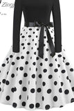 Print Vintage Women New Spring Elegant Party Long Sleeve Casual Black Patchwork Midi