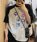 Cartoon Print Raglan Short Sleeve TeeOutfit