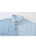 Spliced Denim Shirt Coat Women Long Sleeve Pocket Cardigan Streetwear BF Jean Jacket Y2K Harajuku Cowboy Outwear