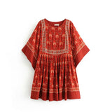Queens Women Floral Print Batwing Sleeve Beach Bohemian Mini Dress Ladies O-neck Summer Boho