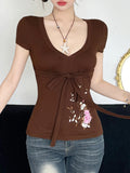 Print Niche Design Waist Tie With Short T-Shirt Hottie Simple Casual