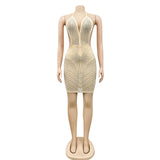 Sexy Backless Sequined Mesh Sheath Mini Dress Women Summer See Through Backless Bodycon Clubwear Dress 2022