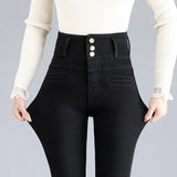 Women Winter Fleece Jeans New Solid Warm Thicken Denim Pencil Pants Fashion Skinny Jean Pants Sexy Slim