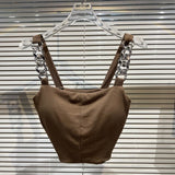 2022 Summer New Arrival Sleeveless Metal Chain Strap Chest Padded Slim Tank Top Vest Women Crop Tops