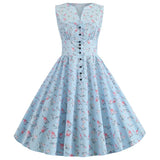 Dot Print Women Summer Dress Single Breasted V Neck Sleeveless Elegant Party Vintage Retro Midi Sundress 2022