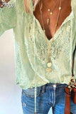 Lace Shirt Women's Autumn Lace Blouse V-neck Shirt Tops Office Lady Fashion Clothing Loose Clothes Temperament