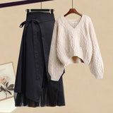 Women Summer Sets Mesh Patchwork Slash Neck Tops + Asymmetric Skirt 2 Piece Sets Female Party Suits Elegant Casual Two Piece
