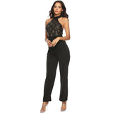 Black Sequins splice summer bodysuit women one piece body femme Halter vintage jumpsuit elegant Nightclub overalls 2020