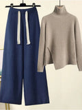 Winter Knitted Set For Women Turtleneck Pullover Knitted Sweater And Wide Leg Pants Two Piece Sets Women Warm Clothing