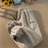 Warm Thickened Lamb Plush Winter Sweatpants Solid High Waist Baggy Pants Joggers Preppy Students Korean Harajuku