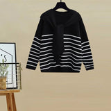 Winter Knitwear Two Piece Sets For Women Outfits Korean Casual Striped Knitted Sweater And Wide Leg Knitting Pants