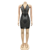 Sexy Backless Sequined Mesh Sheath Mini Dress Women Summer See Through Backless Bodycon Clubwear Dress 2022