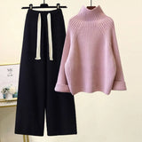 Women Sweater Suit Autumn Winter Turtleneck Knitting Sweater and Wide Leg Pants Sets Elegant Loose Jumpers Oversized