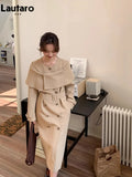 Spring Autumn Elegant Chic Long Khaki Shawl Style Trench Coat for Women Double Breasted Luxury Designer Clothing