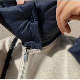 Removable Puffer Hoddie Patchwork Zipper Jacket- Outfit