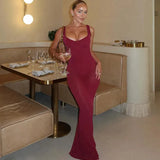 Solid Strap Mesh Bodysuit Maxi Dress-Outfit