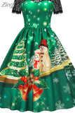 Christmas Costume Party Dress Women Short Sleeve Lace Vintage Winter Dress Robe Elegant Xmas Evening