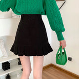 Mini Skirts Women Autumn Corduroy Pleated Tender Warm Thicken Classic Retro Solid High Waist Stylish A-lien Hipster