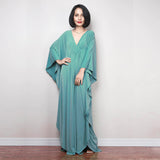 Solid V-neck Batwing Sleeve Plus Size Loose Maxi Dress For Women Summer Beach Wear Kaftan Long Bathing Dresses