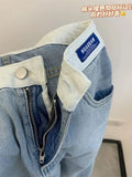 Women's Jeans High Waist Contrast Color Straight High Waist Pants Female New Loose Mopping Design Trousers Y2K Korean Long