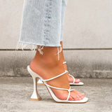 New Large-Size Thin And Stylish Square High-Heeled Shoes One-字字 Slipper