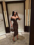 Slash Neck Leopard Print Midi Dress- Outfit