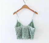 Women 2021 Summer Mint Green Solid Color Lace Crop Tops V-neck Sexy Strap Bra