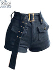 Women's Denim Shorts Hight Waisted Y2k Casual Jeans Cargo Pants Gothic Black Hot Short Jeans With Belt 2023 Summer