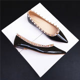 Temperament Sharp Single Shoes Women's Shallow Summer New Rivet Patent Leather Evening Wind Warm Soft Bottom Flat Bottom