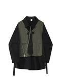 Spring Autumn Women's Two-Piece Sets Streetwear Fashion Tooling Style Vest And Solid Loose Long Sleeve Shirts Female